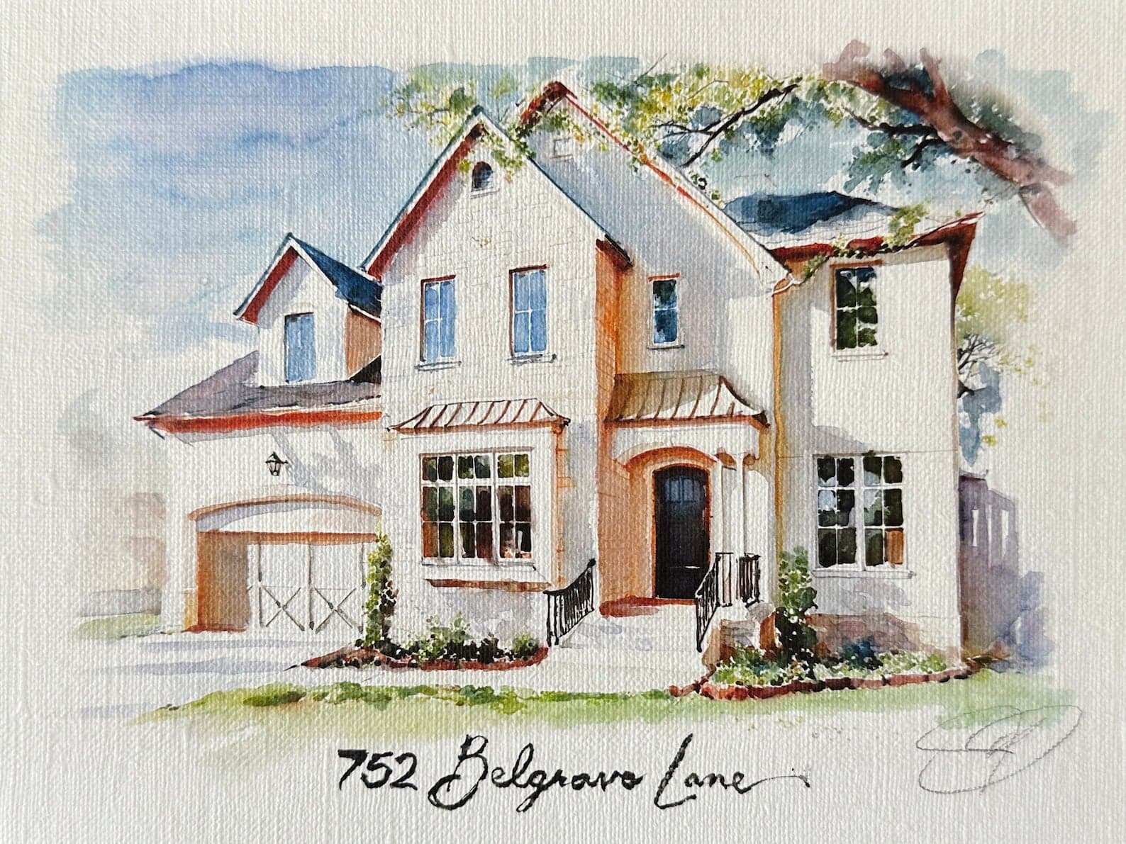 Hand-Painted House Portrait From Photo