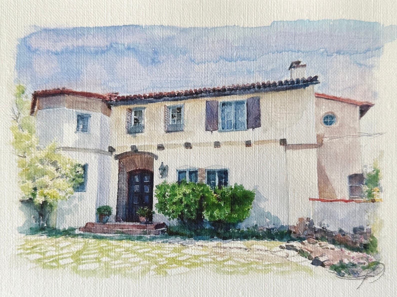 Hand-Painted House Portrait From Photo
