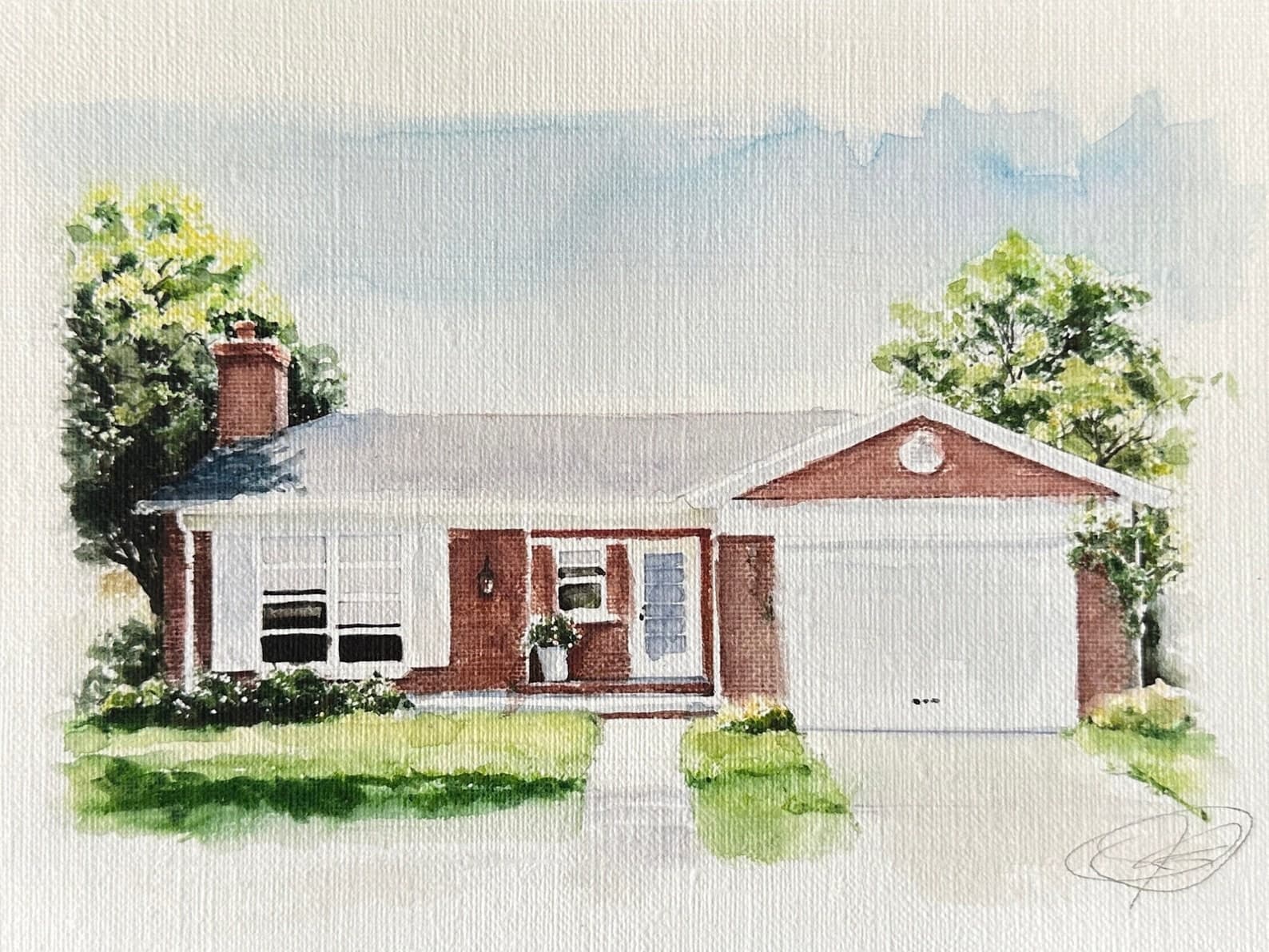 Hand-Painted House Portrait From Photo